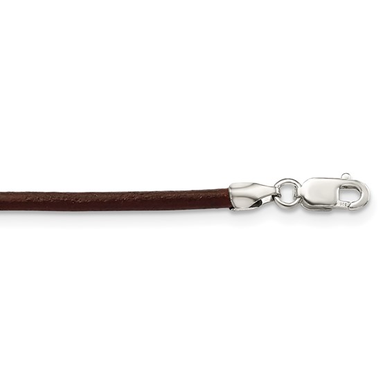 16in Brown Leather Cord Necklace with Sterling Silver Clasp