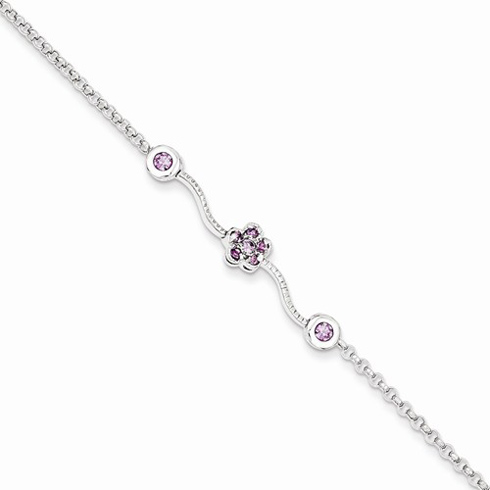 Sterling Silver 6in Childs Purple CZ Cluster Bracelet