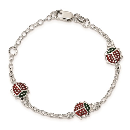 Sterling Silver Child's Ladybug Bracelet 6in