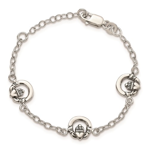 Sterling Silver Child's 6in Claddagh Charm Bracelet