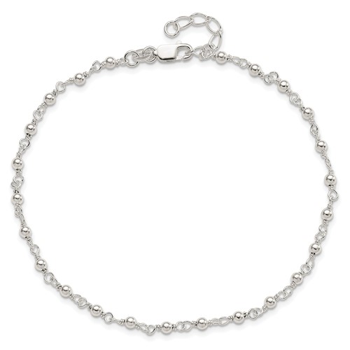 Sterling Silver 10in Fancy Round Bead Anklet
