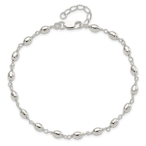 Sterling Silver Oval Bead Anklet 10in