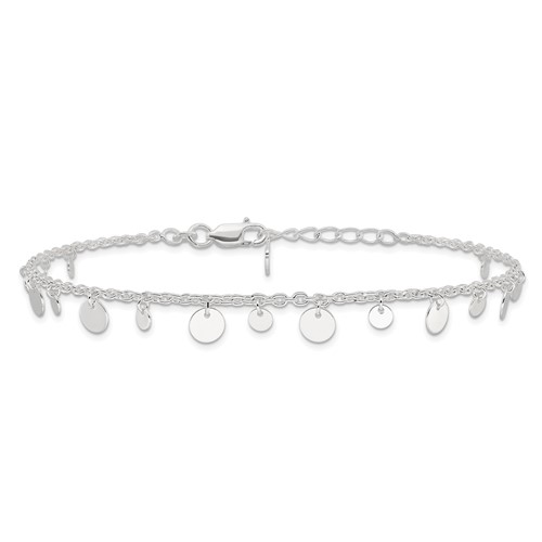 Sterling Silver 10in Dangling Circles Anklet