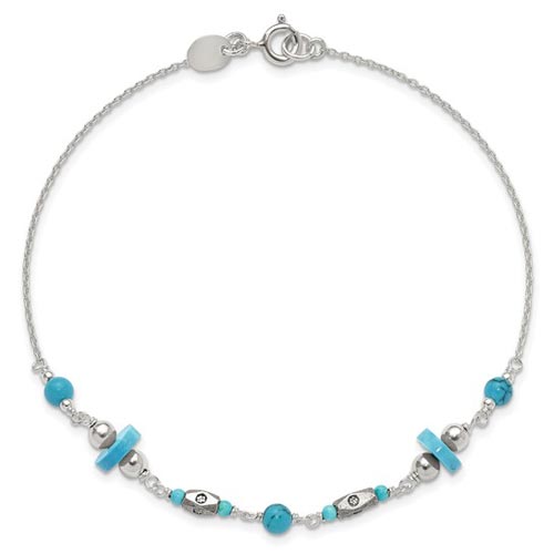 Sterling Silver 9in Turquoise Anklet