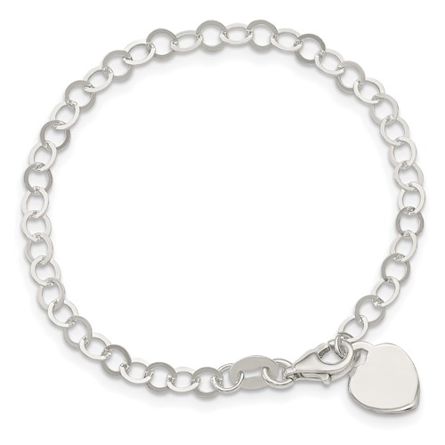 Sterling Silver 7 1/4in Heart Charm Bracelet