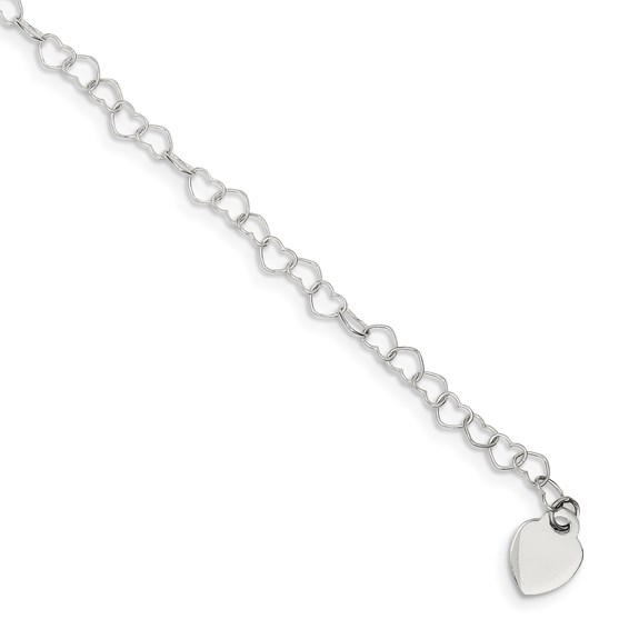Sterling Silver Fancy Link Bracelet with Small Heart Charm 7.5in