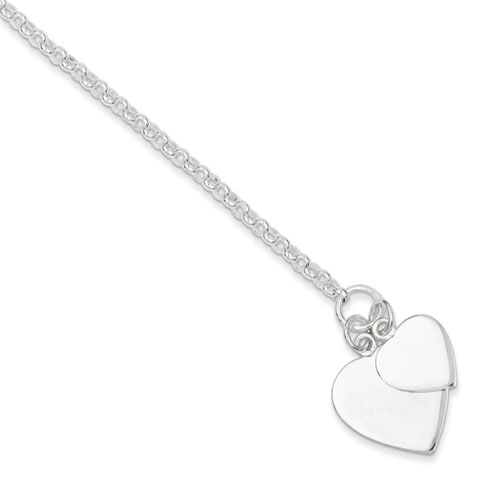 7.25 inch Sterling Silver Double Heart Bracelet