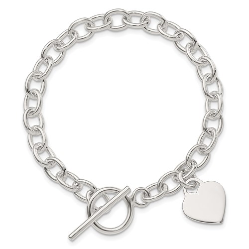 Sterling Silver Dangling Heart Charm Cable Link Bracelet 7.25in