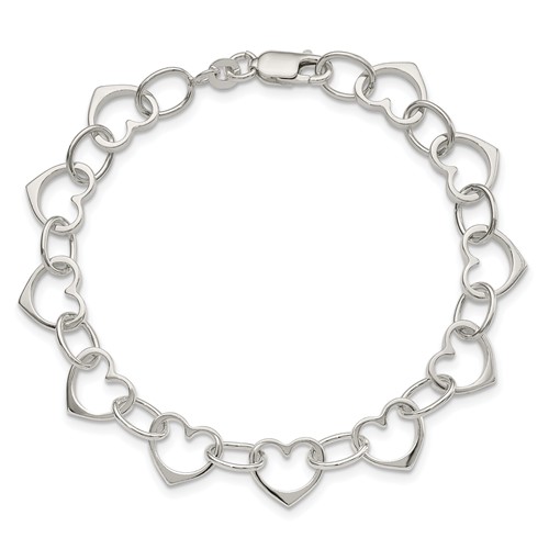 Sterling Silver Heart Link Bracelet 7in