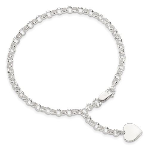 7.5in Heart Charm Rolo Bracelet - Sterling Silver