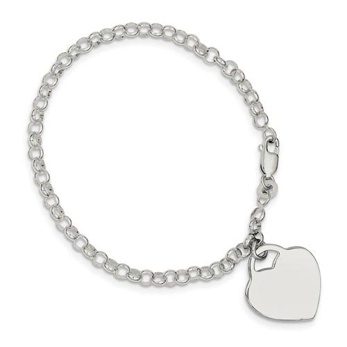 Sterling Silver Heart Charm Bracelet with Lobster Clasp 7.25in