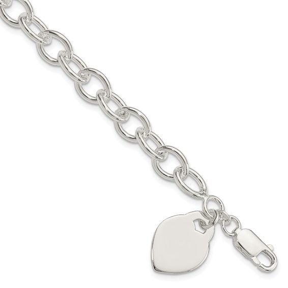  Sterling Silver 7.25in Heart Charm Bracelet