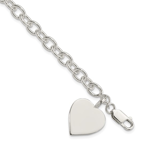 Sterling Silver Jumbo Heart Charm Bracelet 7.25in