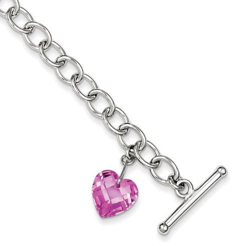 Sterling Silver 7in Pink CZ Heart Bracelet QG1477-7 | Joy Jewelers