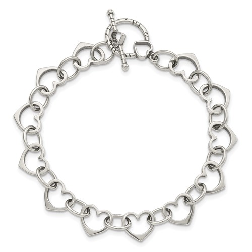 Sterling Silver Heart and Circle Link Bracelet 7.5in