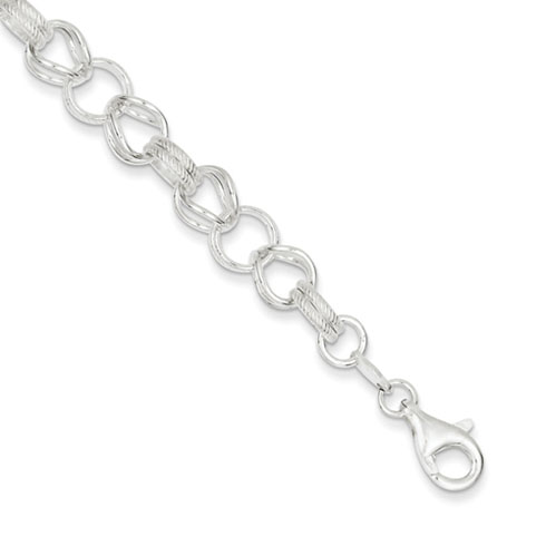 Sterling Silver Italian Round and Pinched Links Bracelet 7.5in