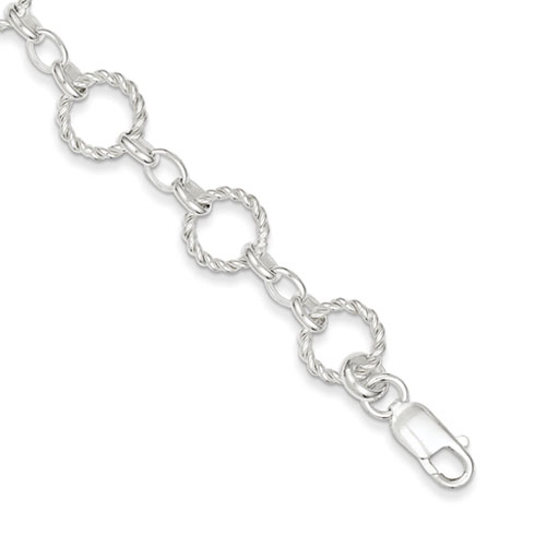 Sterling Silver Twist Circle Link Bracelet 7.25in