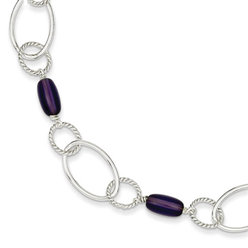 7.5in Purple Crystal Link Bracelet - Sterling Silver