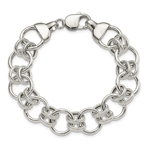 Sterling Silver 7.5in Fancy Textured Link Bracelet 14mm