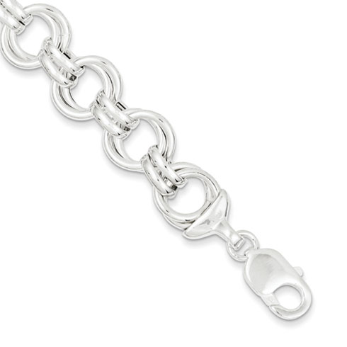 Sterling Silver 7.5in Round Duo Link Bracelet 11.5mm Thick