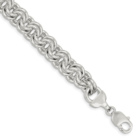 Sterling Silver 7.25in Double Circle Link Bracelet