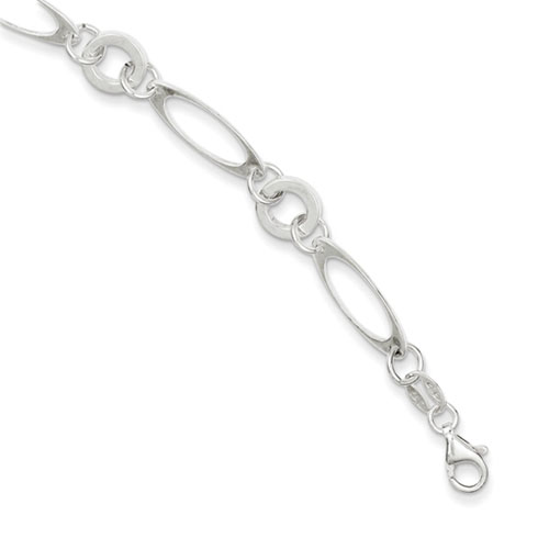 Sterling Silver Fancy Link Bracelet with Ovals and Circles 7.5in