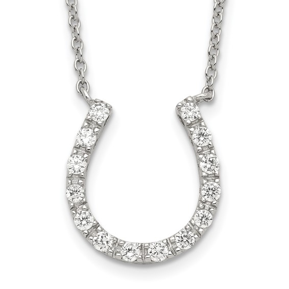 Sterling Silver 7/8in CZ Horseshoe Necklace