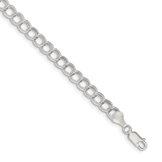 Sterling Silver 7in Double Link Charm Bracelet 6mm