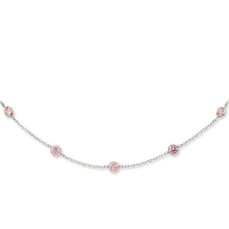 Collier Pendentif Argent Sterling Avec Zirconium Cubique Rose - Chaîne 18 Pouces - Occasion