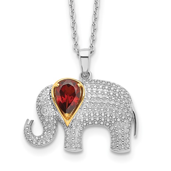 Sterling Silver and 14k Gold Garnet Elephant Necklace
