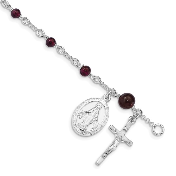 Sterling Silver 6in Rhodolite Garnet Children's Rosary Bracelet
