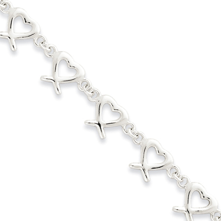 7.5in Sterling Silver Ribbon Heart Charm Bracelet