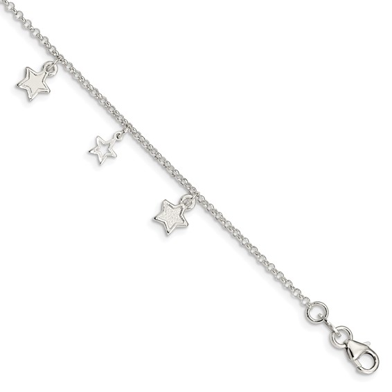 Sterling Silver 6in Polished Star Bracelet