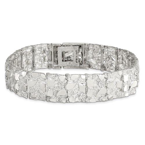 Sterling Silver Men's 8.5in Nugget Link Bracelet 15mm Wide