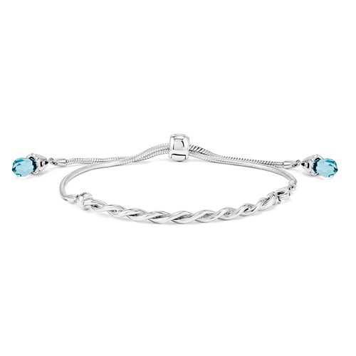 Silver Reflections Adjustable Bar Blue Swarovski Bracelet