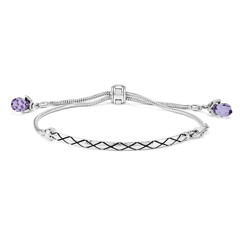 Silver Reflections Adjustable Antiqued Bar Purple Swarovski Bracelet 