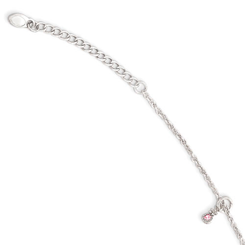 Sterling Silver 5in Pink CZ Flower Kid's Bracelet