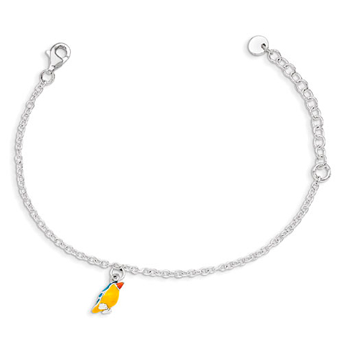 Sterling Silver 5 1/2in Enamel Bird Kid's Bracelet