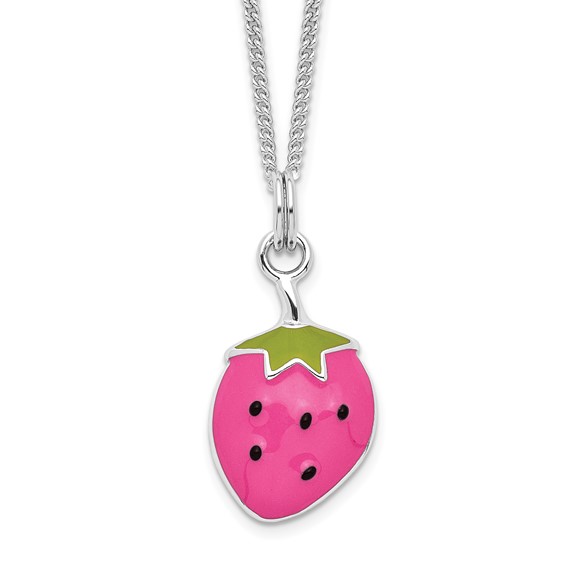 Sterling Silver Enameled Strawberry 15in Necklace