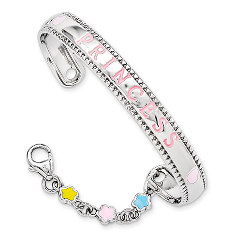 Sterling Silver Enameled PRINCESS with Chain Baby Bangle