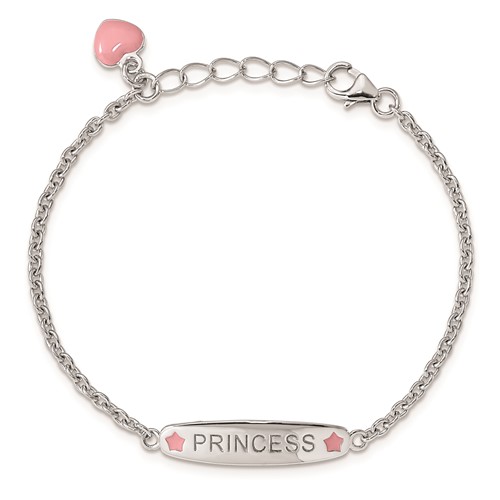 Sterling Silver 6in Enameled Princess ID Bracelet