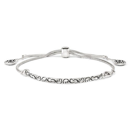 Sterling Silver Reflections Antiqued Filigree Design Bar Bracelet