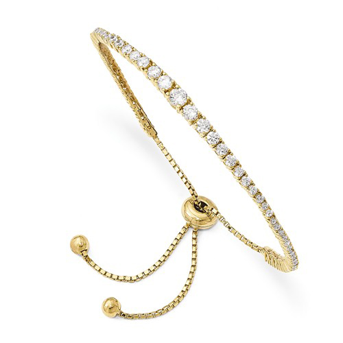 Yellow Gold-plated Sterling Silver Adjustable Cubic Zirconia Bracelet