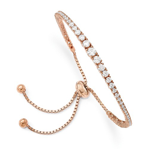 Rose Gold-plated Sterling Silver Adjustable Cubic Zirconia Bracelet
