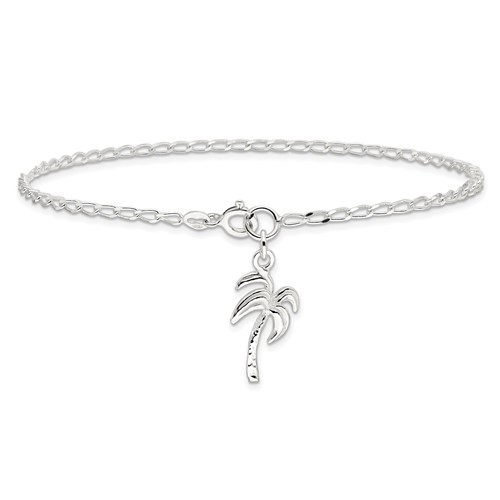 9in Sterling Silver Palm Tree Anklet