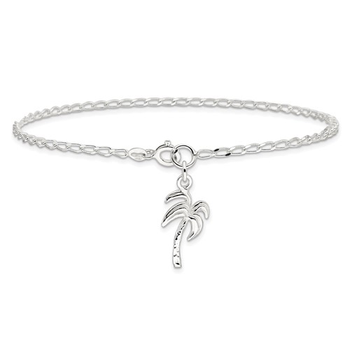 10in Sterling Silver Palm Tree Anklet
