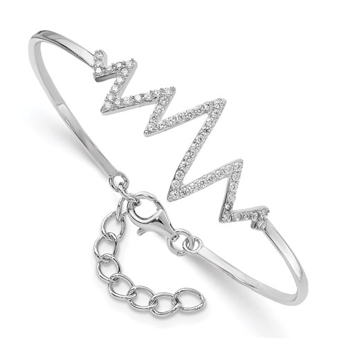 Sterling Silver Cubic Zirconia Heartbeat Bangle