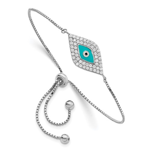 Sterling Silver CZ Blue Enamel Evil Eye Adjustable Bracelet