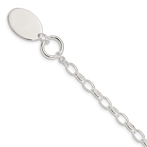 Sterling Silver 7in Oval Disc Cable Link Bracelet