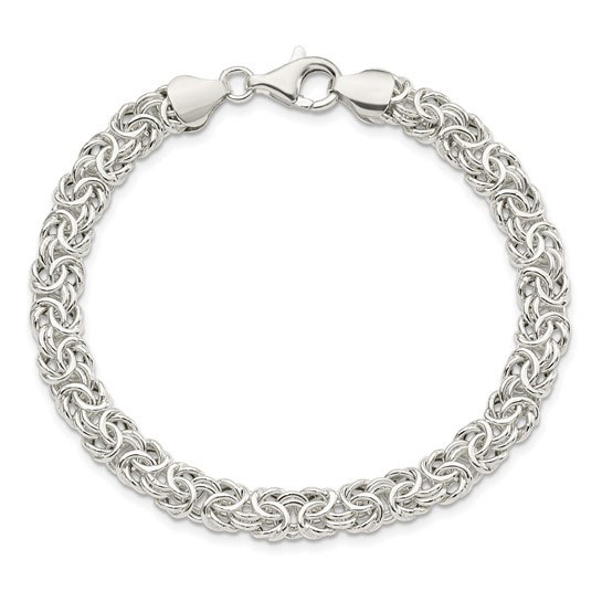 Sterling Silver 7.5in Byzantine Link Bracelet 6.6mm Wide